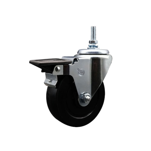 Service Caster 4 Inch Soft Rubber 38 Inch Threaded Stem Caster with Brake SCC-TS20S414-SRS-PLB-381615 - main